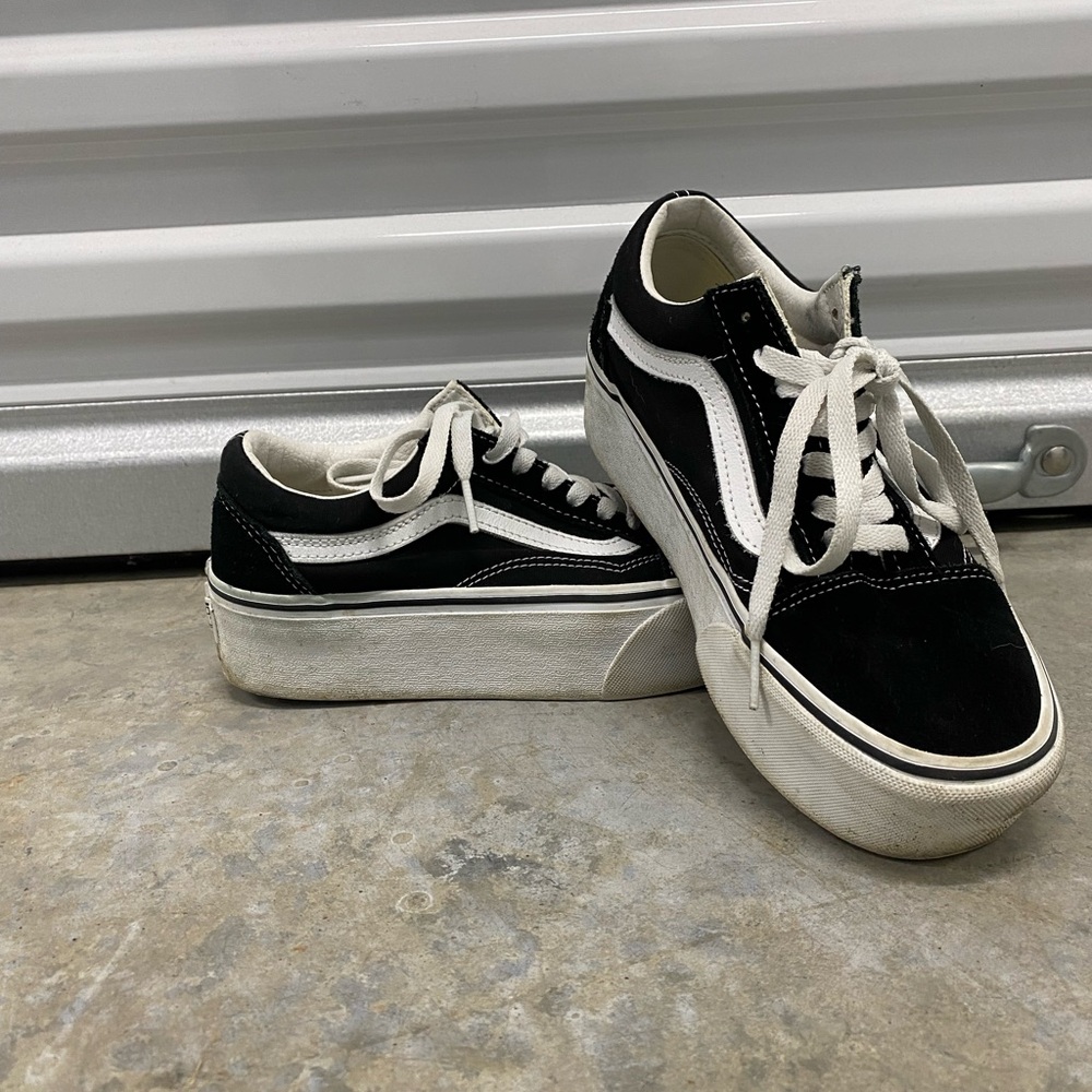 Platform black old skool vans. Scuffed, but overall good condition!